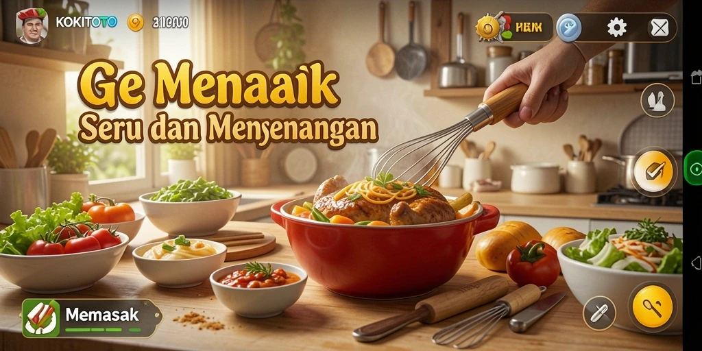 Antarmuka KOKITOTO menampilkan pengalaman Memasak yang menarik.